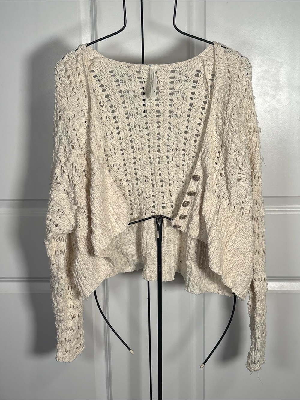Anthropologie Cream Open-Knit Cropped Cardigan